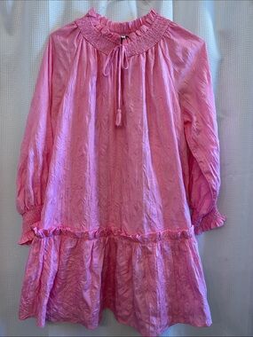 Moodie long sleeve pink ruffle dress, lined, Med, Cuffs, Tassel, Perfect